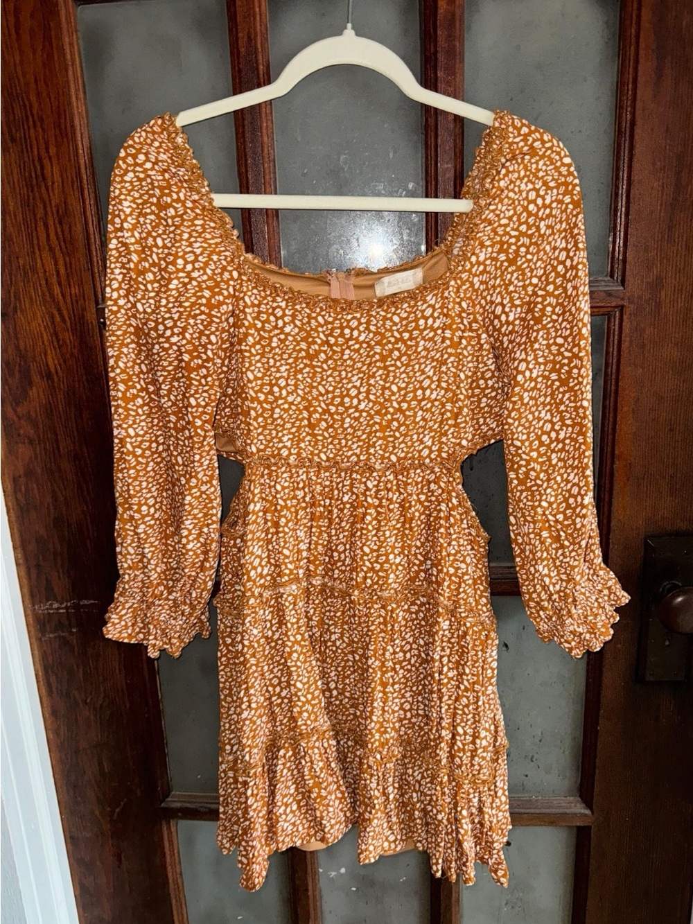 Altar'd State Rust Orange Floral Mini Dress with Side Cutouts